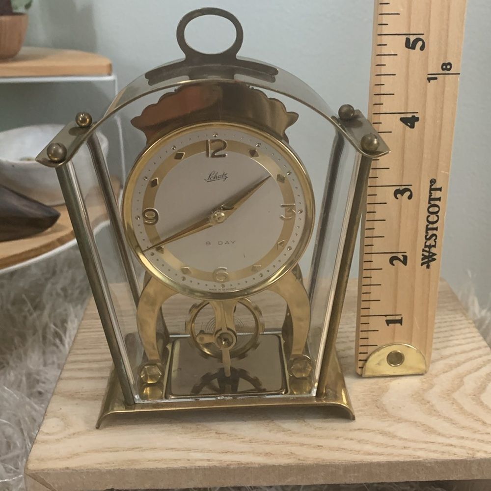 Vintage Schatz 8 Day Carriage Style Metal & Plastic Clock Moving Gear Mechanism - Picture 16 of 17